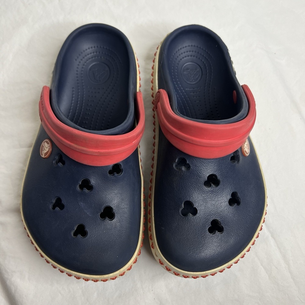 Crocs Kids J2 Blue Red Mickey Mouse Clogs Slip On Disney Shoes Youth Size 2 - Picture 2 of 8
